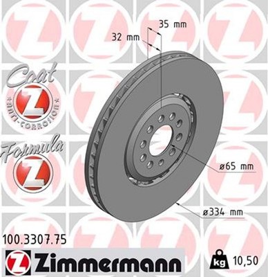 1x ZIMMERMANN Bremsscheibe FORMULA Z 100.3307.75 für AUDI TT GOLF 8N3 VW 1J1 4