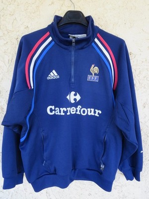 ADIDAS Vintage Team FRANCE FFF 90er 2000er Jahre Training Trikot Sweatshirt getragen