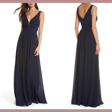 NEW Lulus V-Neck Chiffon A-Line Formal Gown in Blue [SZ XS ] #Q105
