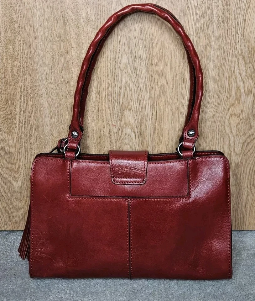 Patricia Nash Rienzo Satchel Bag Purse Red Leather Two Handle Tote - Image 2 of 4