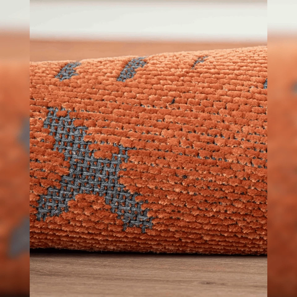 Scandinavian Patterned Orange Washable Rug l Scandinavian Area Rug, Kitchen Rug - Image 4 of 4