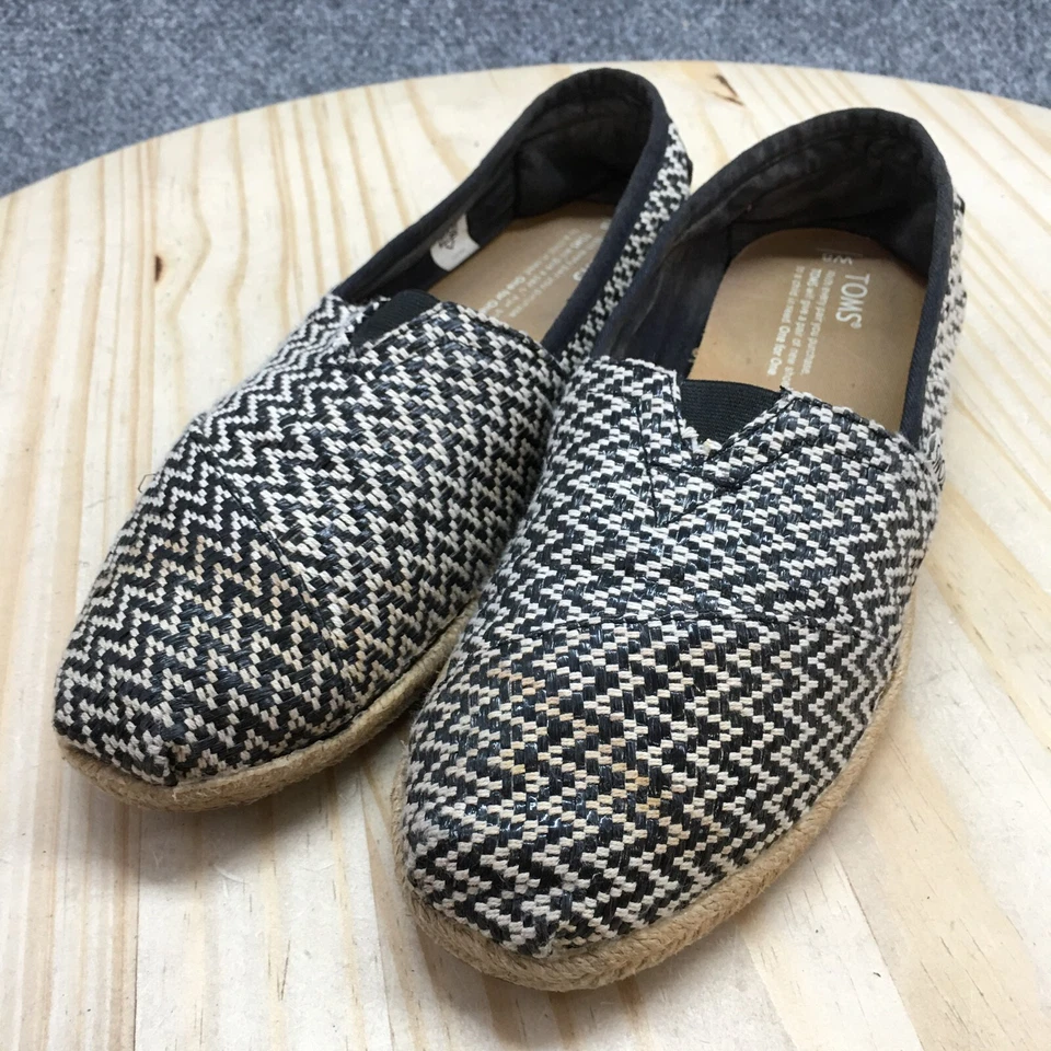 Toms Zapatos Mujer 8 Chevron Estampado Sin Cordones Alpargatas Mocasines Planos Negro Blanco Foto 3 de 4
