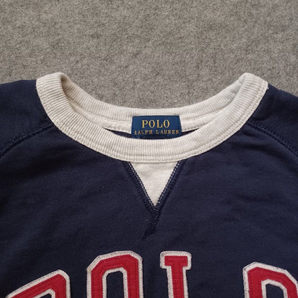 Polo Ralph Lauren Sweater Boys 7 Navy Blue Polo Red Logo Spell Out