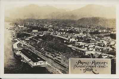 Kanada, Prinz Rupert aus der Luft Foto Postkarte Eisenbahnwerften British Columbia