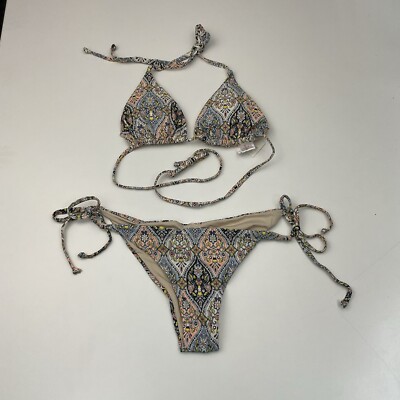 PHAX Swimwear Power Flower Triangle Top And Tie Side Bottom Set Small