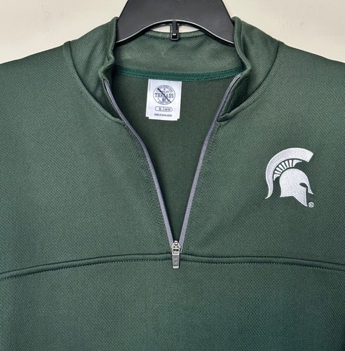 Nueva Chaqueta Michigan State Spartans Para Hombre Cuarto Cremallera Talla XL L/S Camisa MSU Verde - Imagen 6 de 9