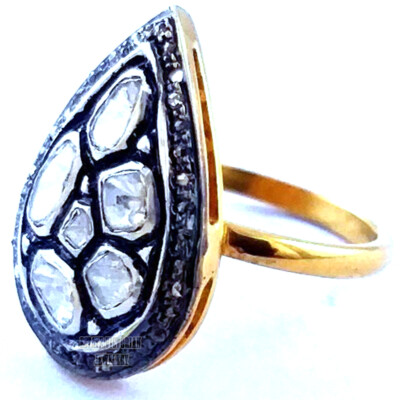 Stunning 1.50ctw Genuine Old Mine Rose Antique Cut Diamond Silver Victorian Ring