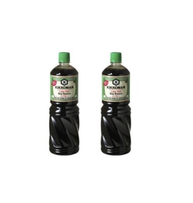 Doppelpack: 2 x 1 L KIKKOMAN Sojasauce WENIGER SALZ Großflasche Less Salt GRÜN