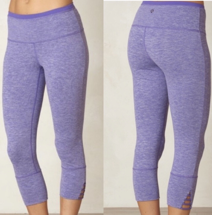Prana Heather Purple Athletic Leggings Crops Yoga Cutout Womens