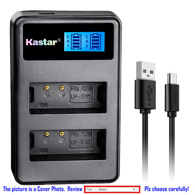 Kastar Battery LCD Dual Charger for Canon LP-E10 LC-E10 & Canon EOS Rebel T3