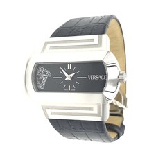 Versace PSQ99 Hippodrome Black Dial Stainless Steel Leather Ladies Quartz Watch