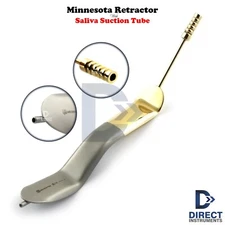 2 In 1 Minnesota Cheek Retractor Tongue With Suction Tube Gold Dental Instrument