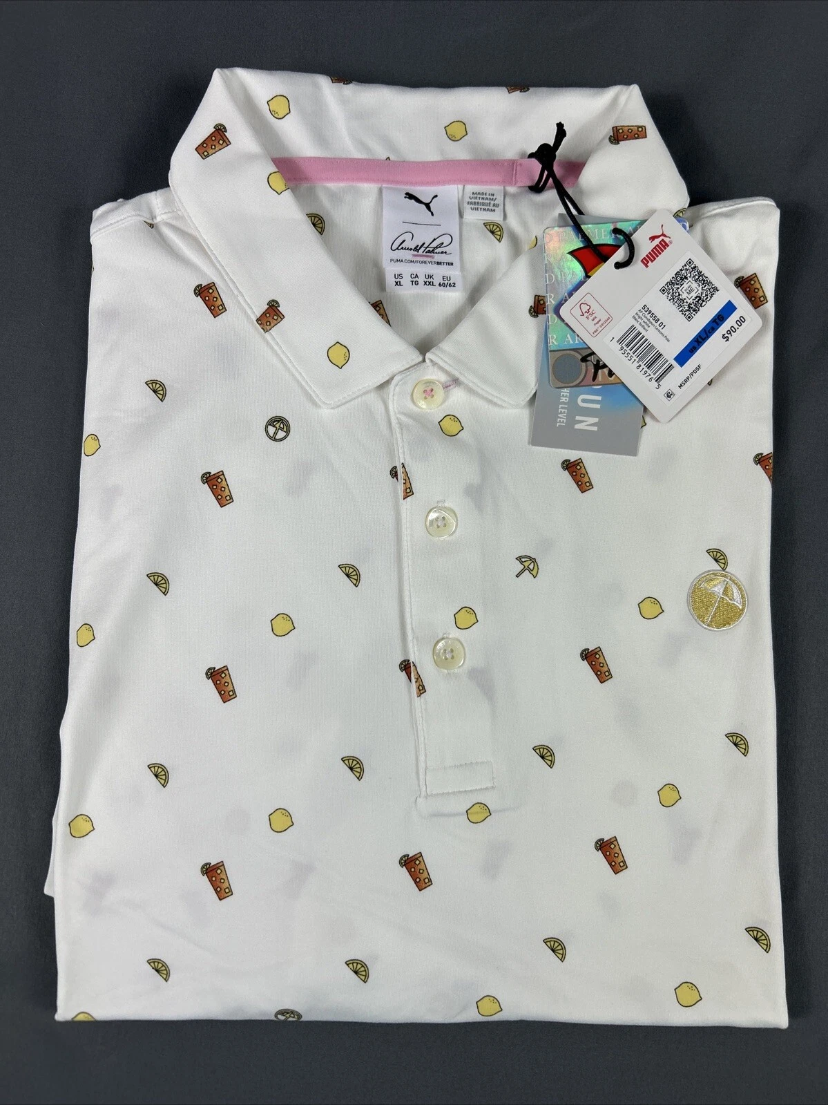Puma Golf Shirt Polo Arnold Palmer Cloudspun Lemons Print XL White MSRP $90