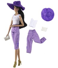 Fashion Lady Vest Purple Trousers Bag Hat Outfits for 11.5" Doll Clothes Set