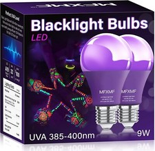 2 pack Led Ultraviolet Black Light Uv Bulbs A19 Glow in the Dark Neon 9W