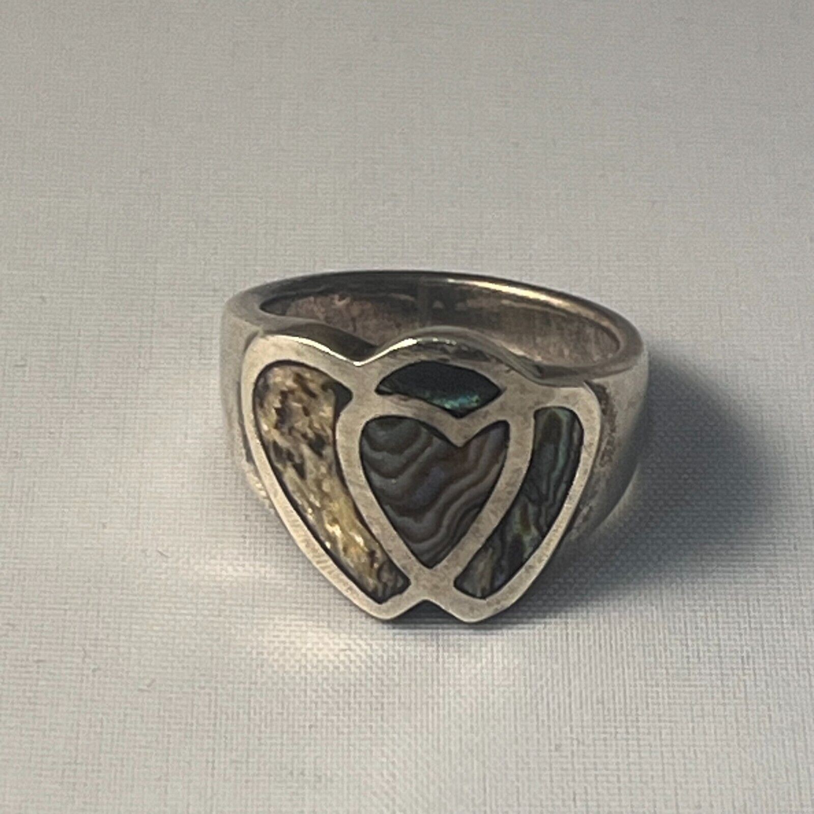 925 Solid Sterling silver Abalone Ring Hearts gen… - image 2