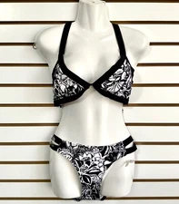 Women’s Bikini Swim Suit 2 Piece Black White Floral Size 10 NWT