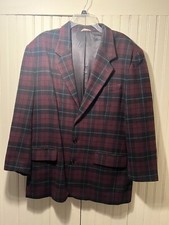 Banana Republic Plaid Wool Sport Coat Maroon Vintage USA Made Mens Large