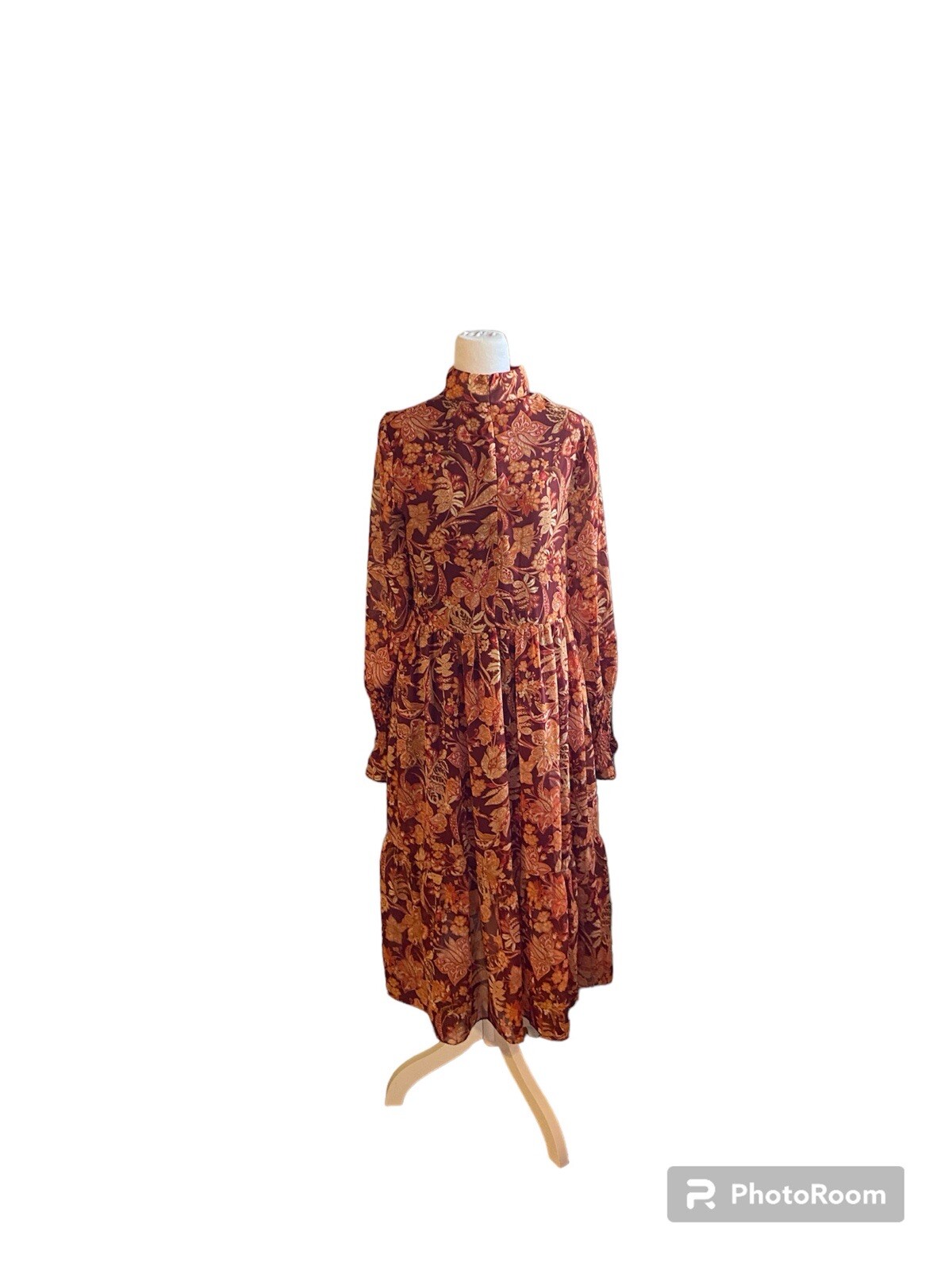 Rusty Rustic Long Dress Long Sleeve High neck Rust Dress size large | eBay