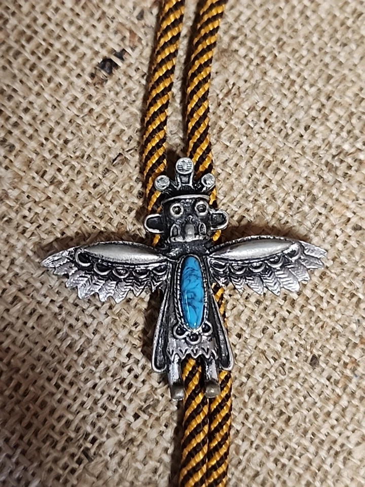  Corbata Bolo India Peltre Kachina Turquesa 17"  Foto 2 de 4