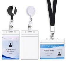 Mcyye 3 Pack Id Card Name Badge Holders Retractable Clip, Black, White, Clear