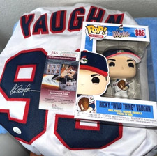 CHARLIE SHEEN Signed Indians #99 VAUGHN Baseball Jersey w/ Funko 886 Ricky JSA