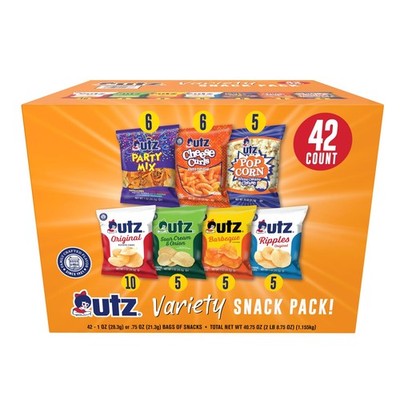 Utz Snack Variety Pack Individual Snacks, Includes 42 Piece Set, No Color 