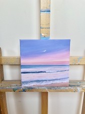 Quadro oceano tramonto rosa pacifico - paesaggio marino arte da parete originale