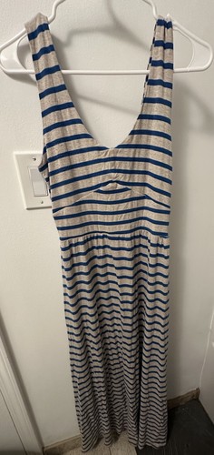 Anthropologie Puella Small Petite Maxikleid hellblau weiß gestreift