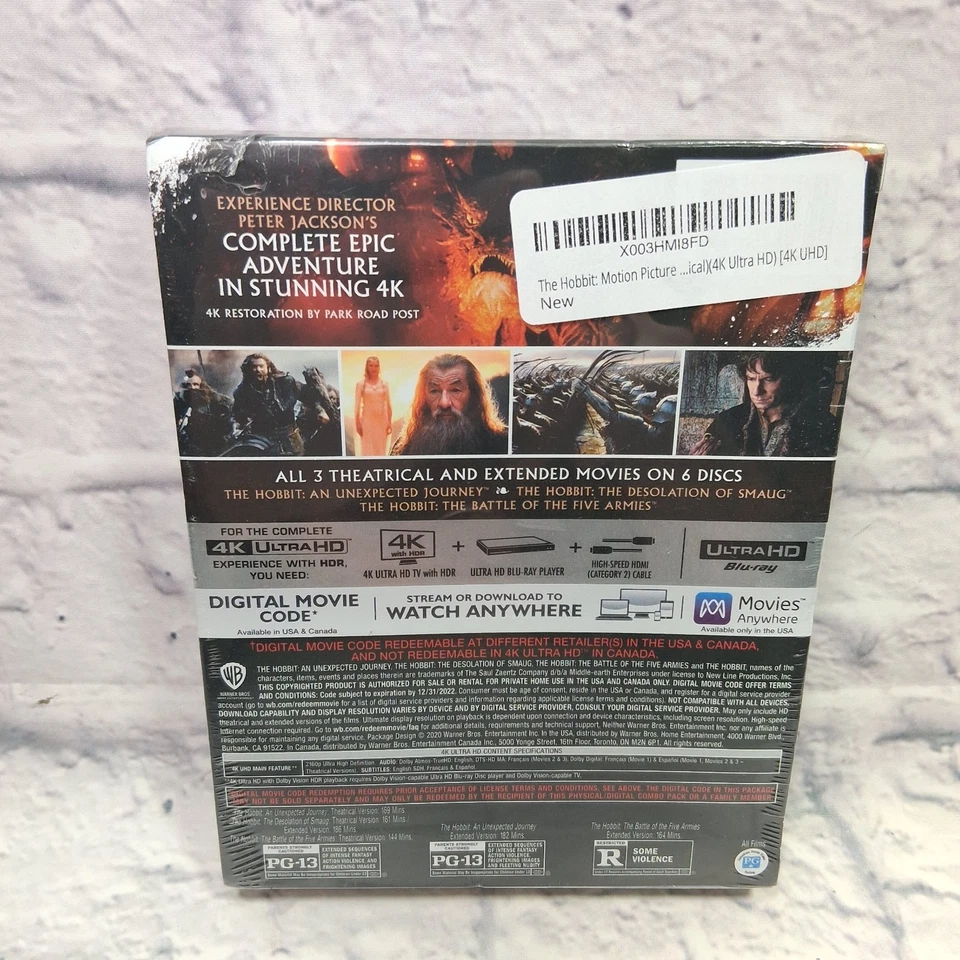 The Hobbit: The Motion Picture Trilogy Extended 4k Ultra HD New Sealed - Image 2 of 4