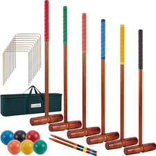 35 Deluxe Croquet Set, Six Player Croquette Game with Premium Wooden Mallets,