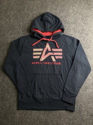 Mens Hoodie Alpha Industries Applique Logo Pullover Black, Size XL