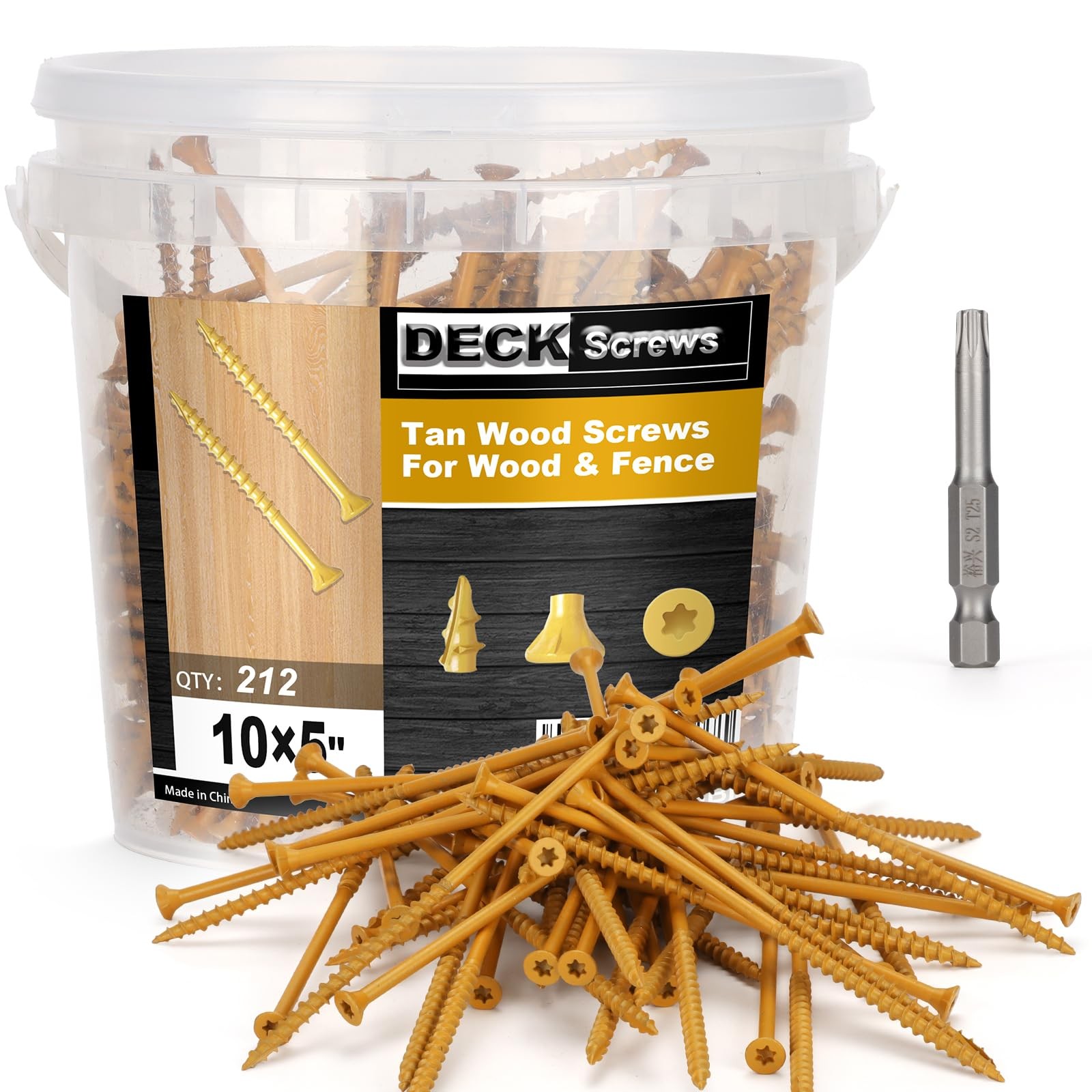 Deck Screws #10 x 5’’, T25 Star Torx Drive Flat Head Wood Screws, Tan, 5lb