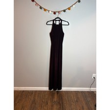 Y2K Vtg burgundy velvet beaded strappy back long prom dress gown