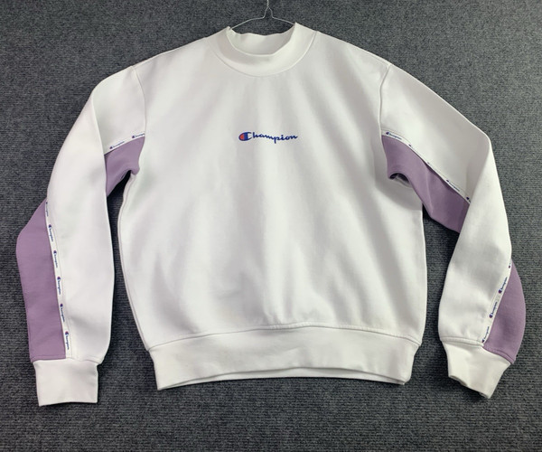 Champion Womens Jumper Long Sleeve Sweatshirt Small White Purple Athletic Crew