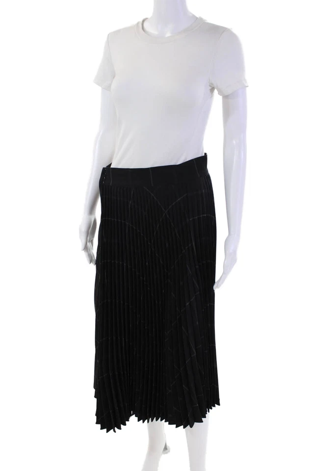 Falda midi para mujer Vince cierre de gancho plisada acampanada sin forro negra talla 6 Foto 2 de 4