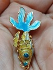 Vtg Small Painted Enamel Articulated KOI FISH Pendant Blue Cream Gold Tone — photo 3