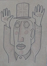 John Bull Original Illustrative Ink On Brown Paper Drawing