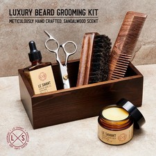 Men’s Beard Grooming Gift Set with Scissors, Oil, Balm, Sandalwood Comb & Brush