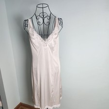 Vintage Vassarette Nylon Lace Full Slip Dress Pink Size 36 Medium Lingerie