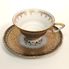 Mitterteich Demitasse Footed Cup Saucer Bavaria Germany Black Gilt Coffee Tea