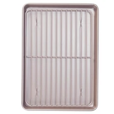 13-inch Baking Sheet Pan with Rack, Non-Stick Rectangular Shallow Dish Sheet ...