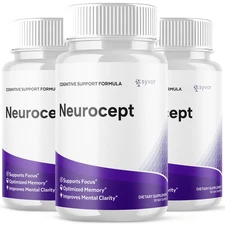 (3 Pack) Neurocept Nootropic All Natural Formula Brain Supplement 180 Capsules