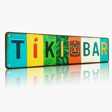 Tiki Bar All-Aluminum Metal Sign - Tropical Wall Decor for Home Bar, Patio, Pool