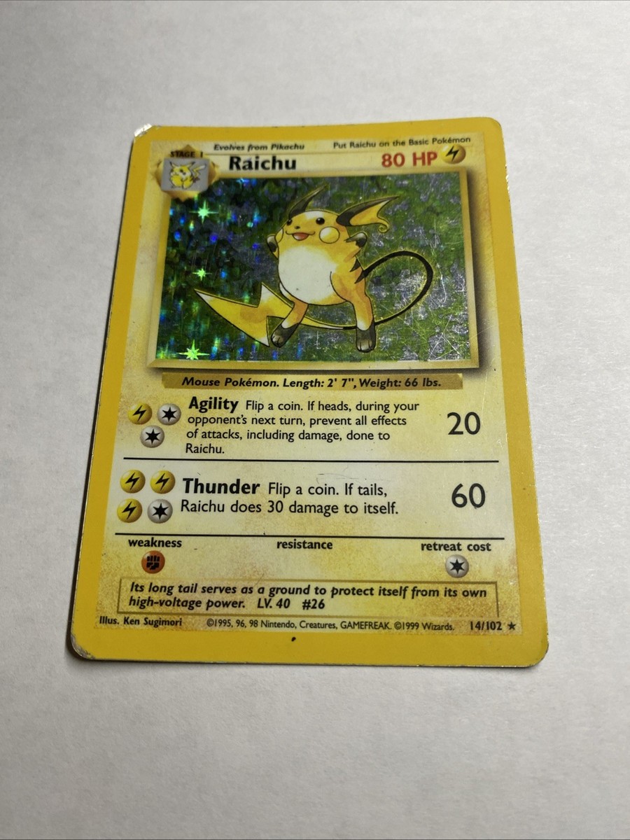 🔥 Raichu 14/102 🔥 Original Holo Rare Base Set Pokemon Card