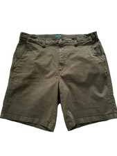 Orvis Men's Olive Shorts Cotton Chino Shorts Flat Front Solid Pockets Button