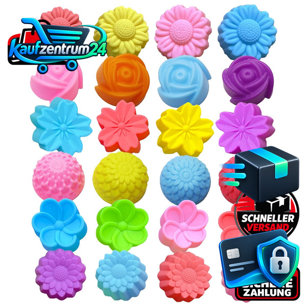 Muffinformen Silikon 24 StüCk 6 Blumenformen Wiederverwendbar Antihaft-image