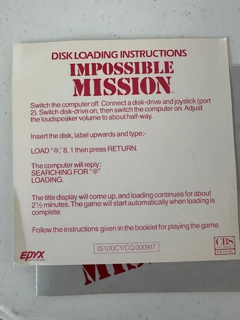 IMPOSSIBLE MISSION COMMODORE 64 TAPE BOXED WITH INSTRUCTIONS CBS EPYX casette - Image 4 of 4