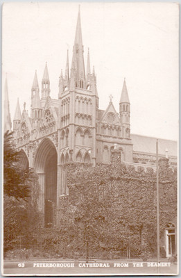 UK England Peterborough 1910 Cathedral From Deanery Spires Ivy RPPC Postcard