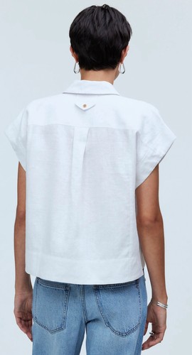 MADEWELL Leinenhemd Damen kleine Klappentasche Knopfleiste weiß kastige Passform NO994 * 85 $ - Bild 3 von 12